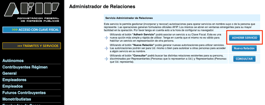 AFIP administrador de relaciones