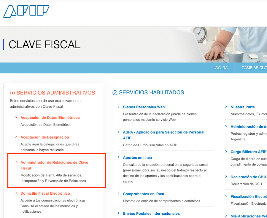 AFIP servicios administrativos
