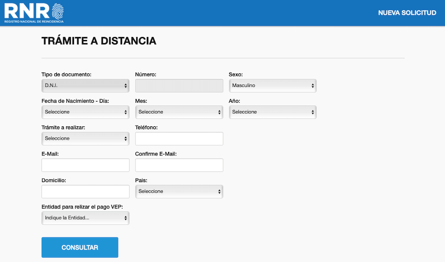 rnr formulario de antecedentes penales online